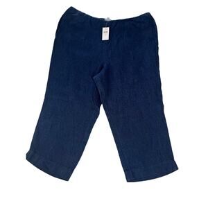 Pure Jill J Jill Indigo Pull-On Linen Pants sz XL resort wear natural fiber crop